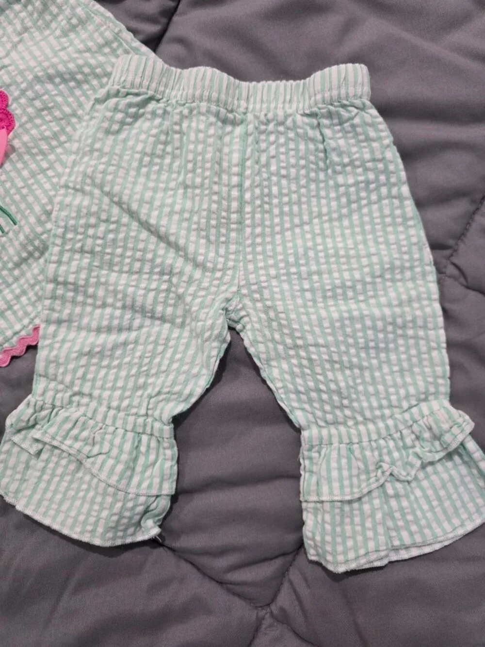 Nursery Rhyme Baby Girls Mint Green Seersucker Floral 2 Piece Outfit Size 3-6M